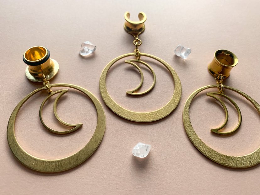 Gold Hoops With Crescent Moon Pendant