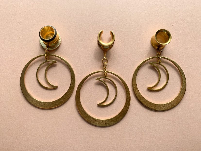 Gold Hoops With Crescent Moon Pendant