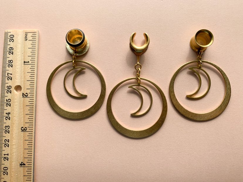Gold Hoops With Crescent Moon Pendant