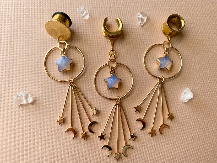 18k Celestial Hoops With Opalite Stars