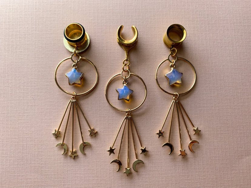 18k Celestial Hoops With Opalite Stars