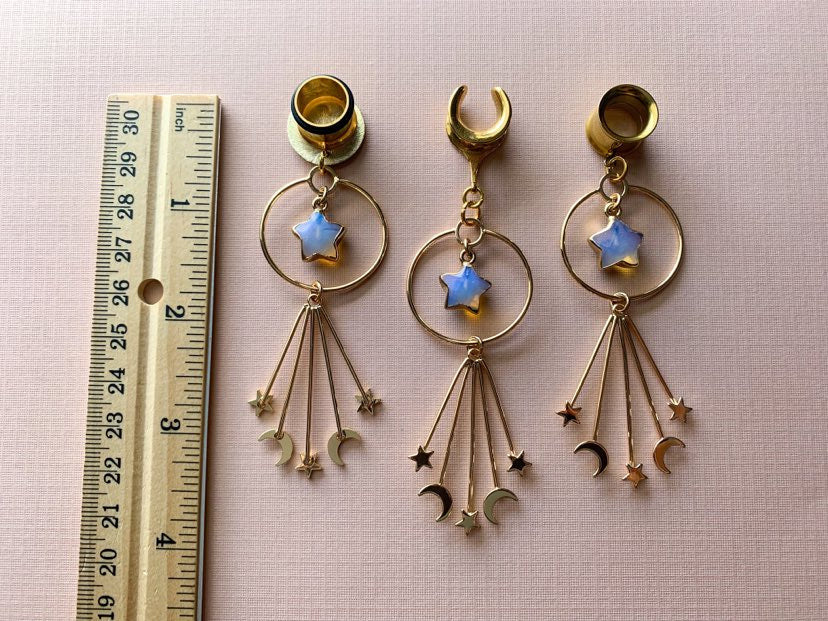 18k Celestial Hoops With Opalite Stars