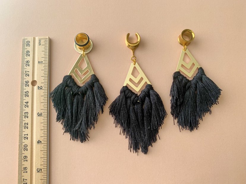Gold Accented Black Boho Tassels