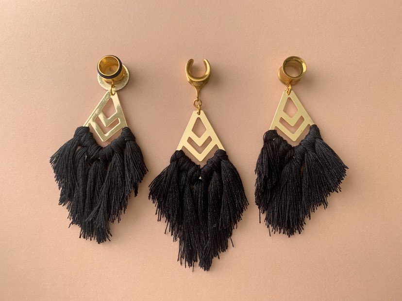 Gold Accented Black Boho Tassels