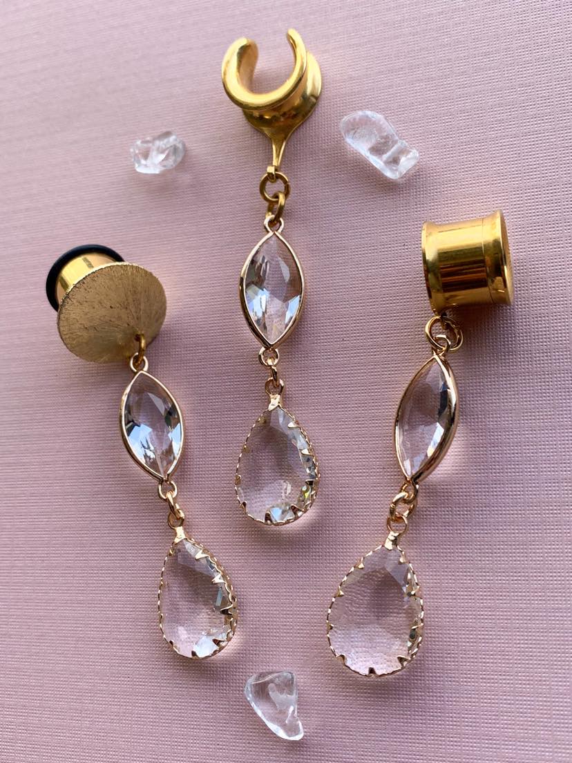 Gold Tone Glass Ear Dangles