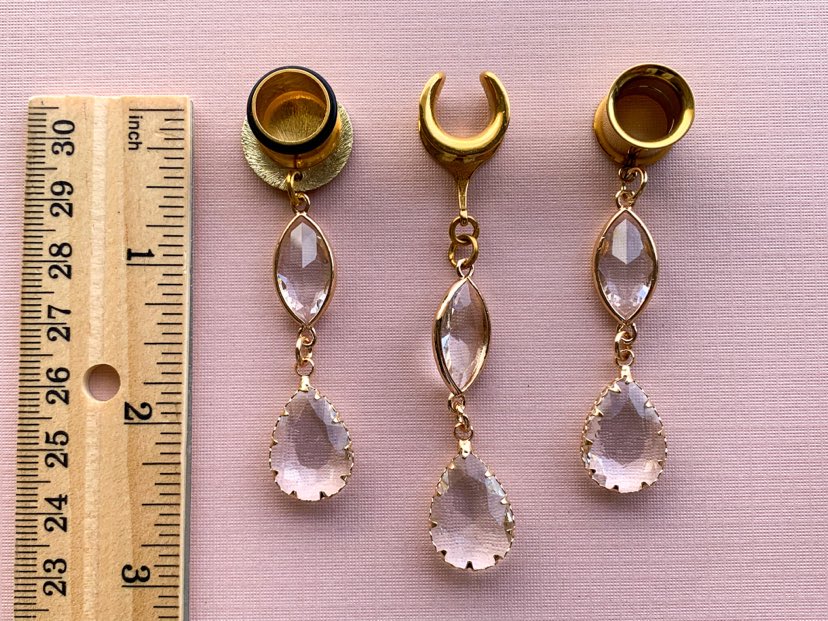 Gold Tone Glass Ear Dangles