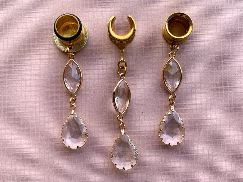 Gold Tone Glass Ear Dangles