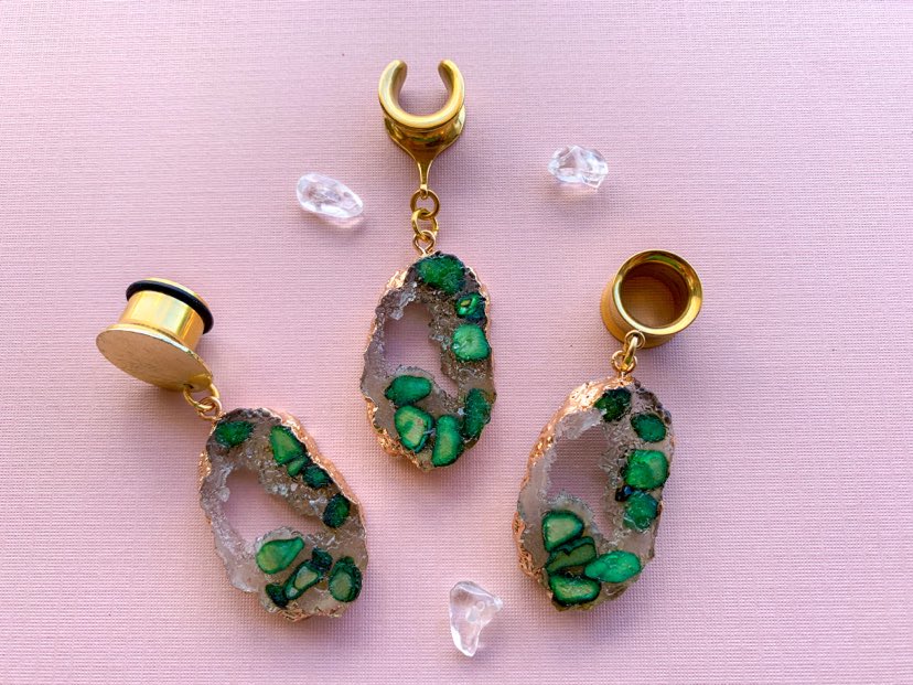 Gold & Green Druzy Dangles