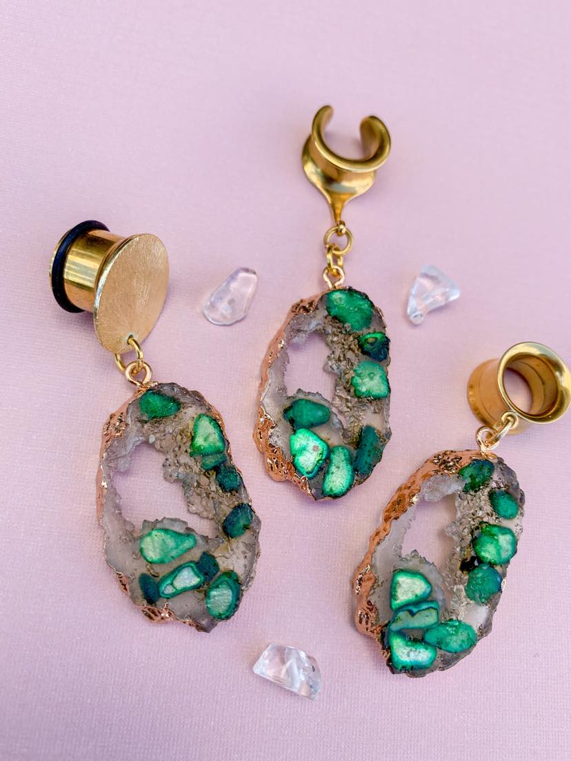 Gold & Green Druzy Dangles
