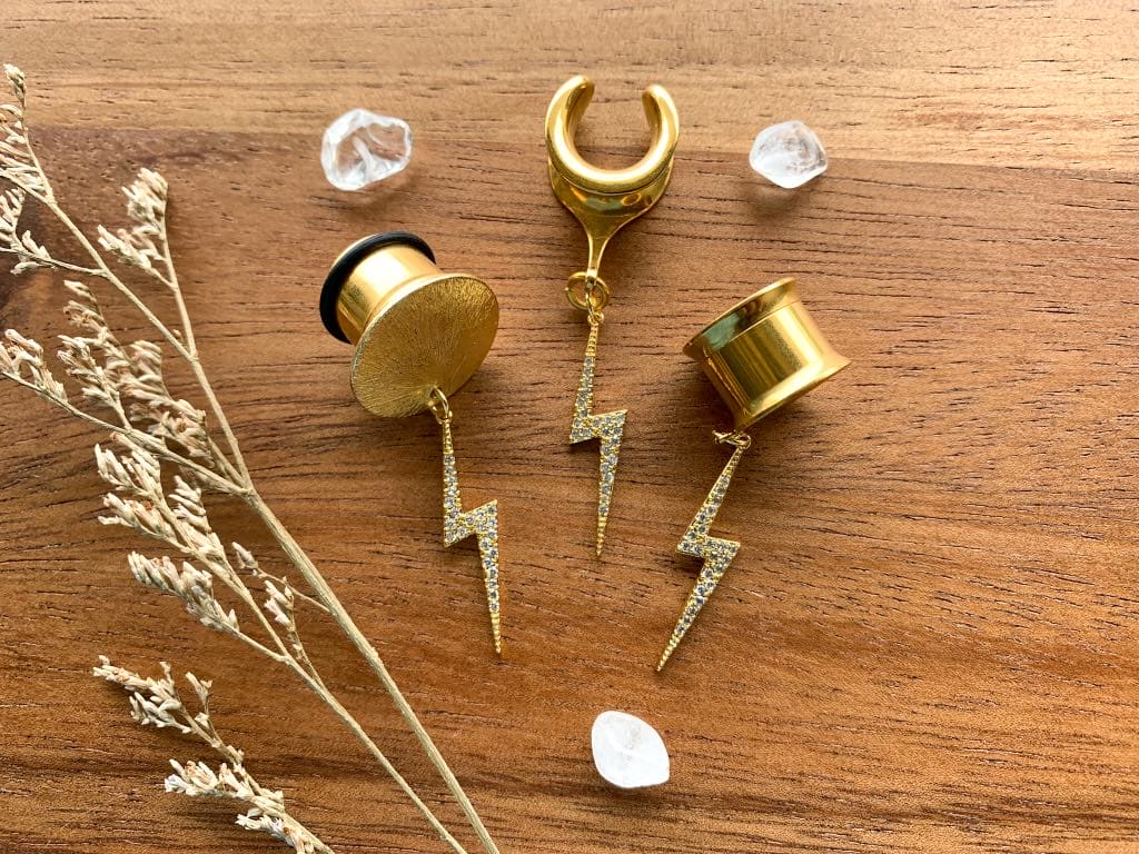 Gold Rhinestone Lightning Bolt Earrings