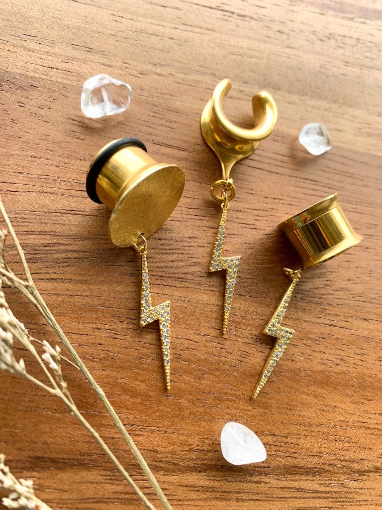 Gold Rhinestone Lightning Bolt Earrings