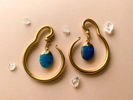 Gold Steel Hangers With Blue Agate Pendant