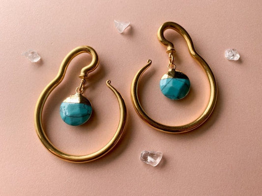 Gold Steel Hangers With Blue Turquoise Stone