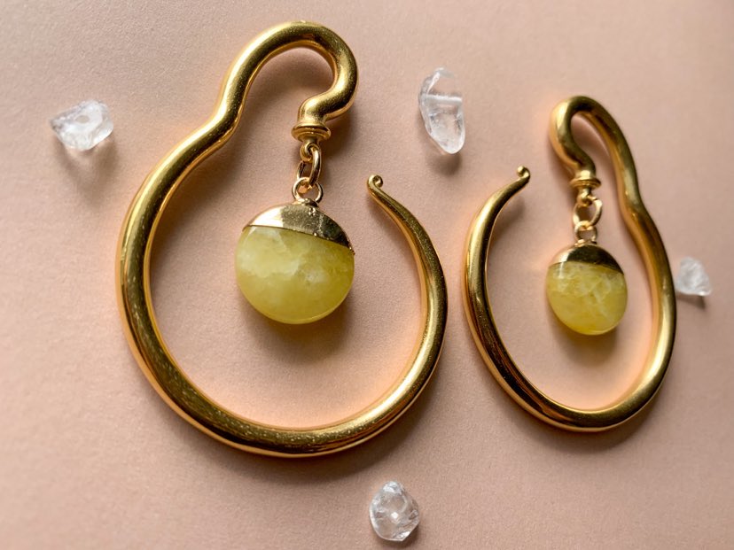 Gold Steel Hangers With Yellow Jade Pendant