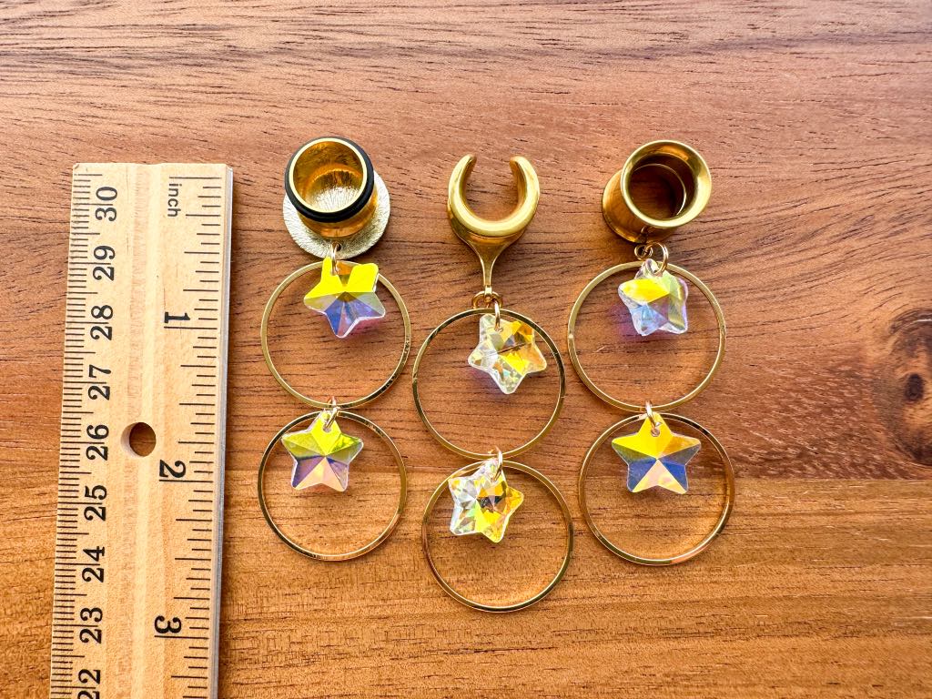 Gold Double Hoop & Reflective Stars