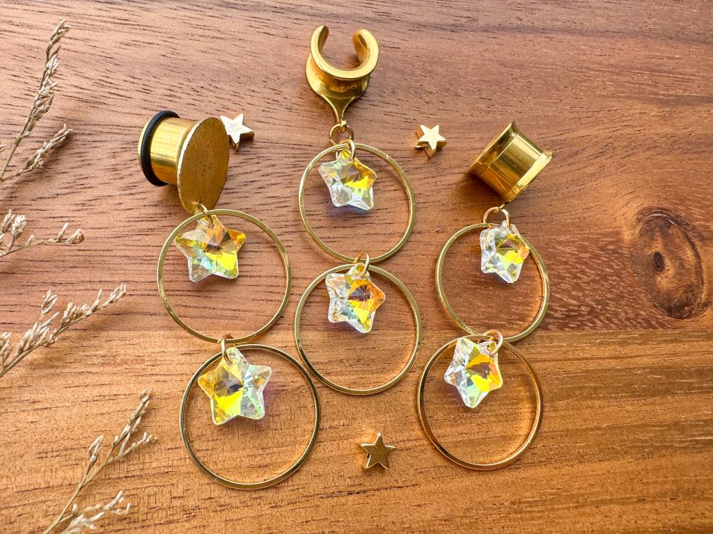 Gold Double Hoop & Reflective Stars
