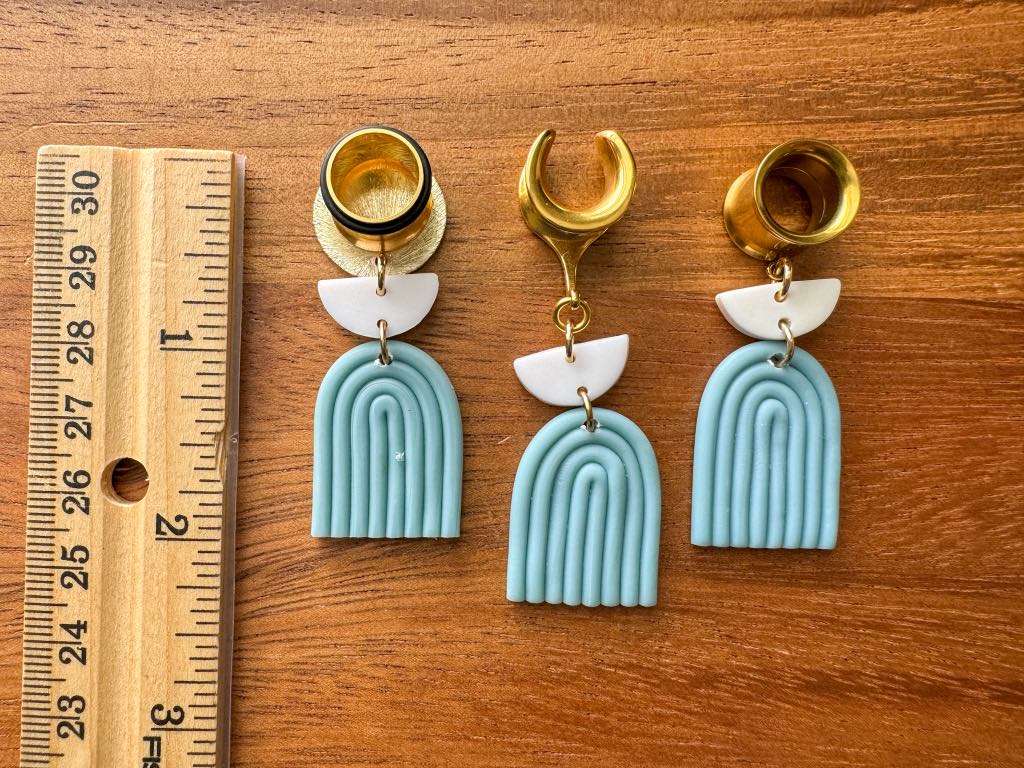 White & Light Blue Polymer Clay Earrings