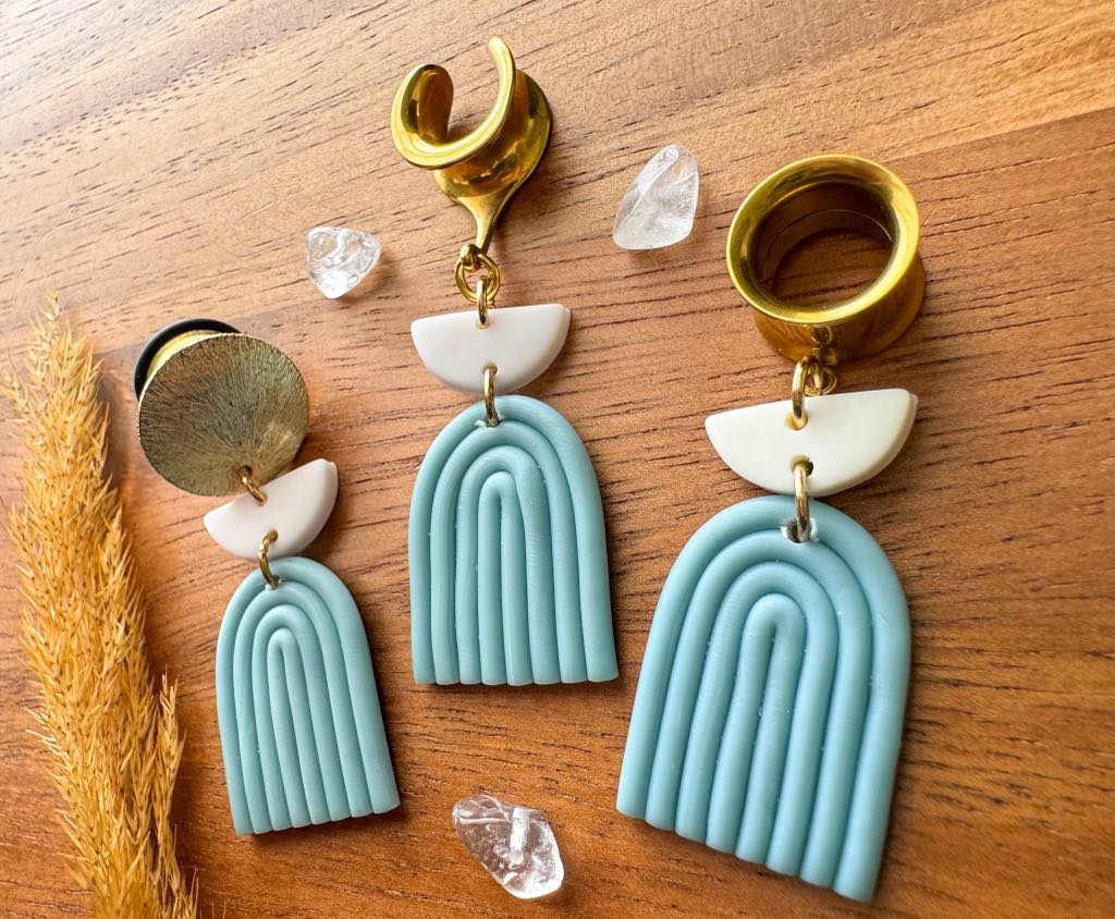 White & Light Blue Polymer Clay Earrings