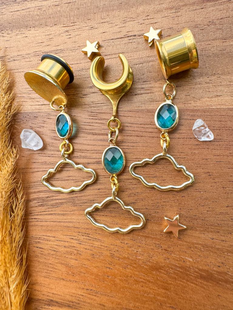 Gold Zinc Alloy Clouds With Blue Glass Gem