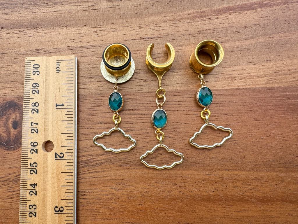 Gold Zinc Alloy Clouds With Blue Glass Gem