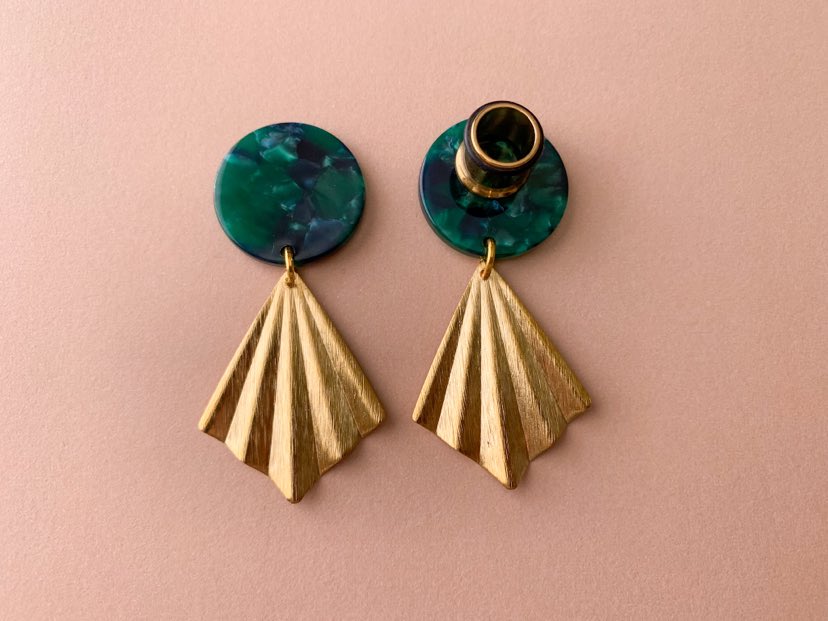 Green Acetate Disc With Gold Fan Dangle