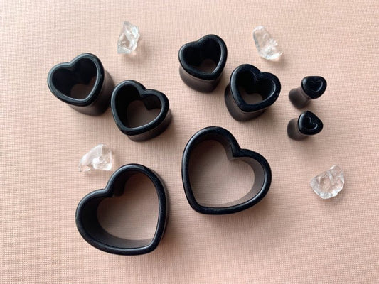 Heart-Shaped Black Acrylic Plugs