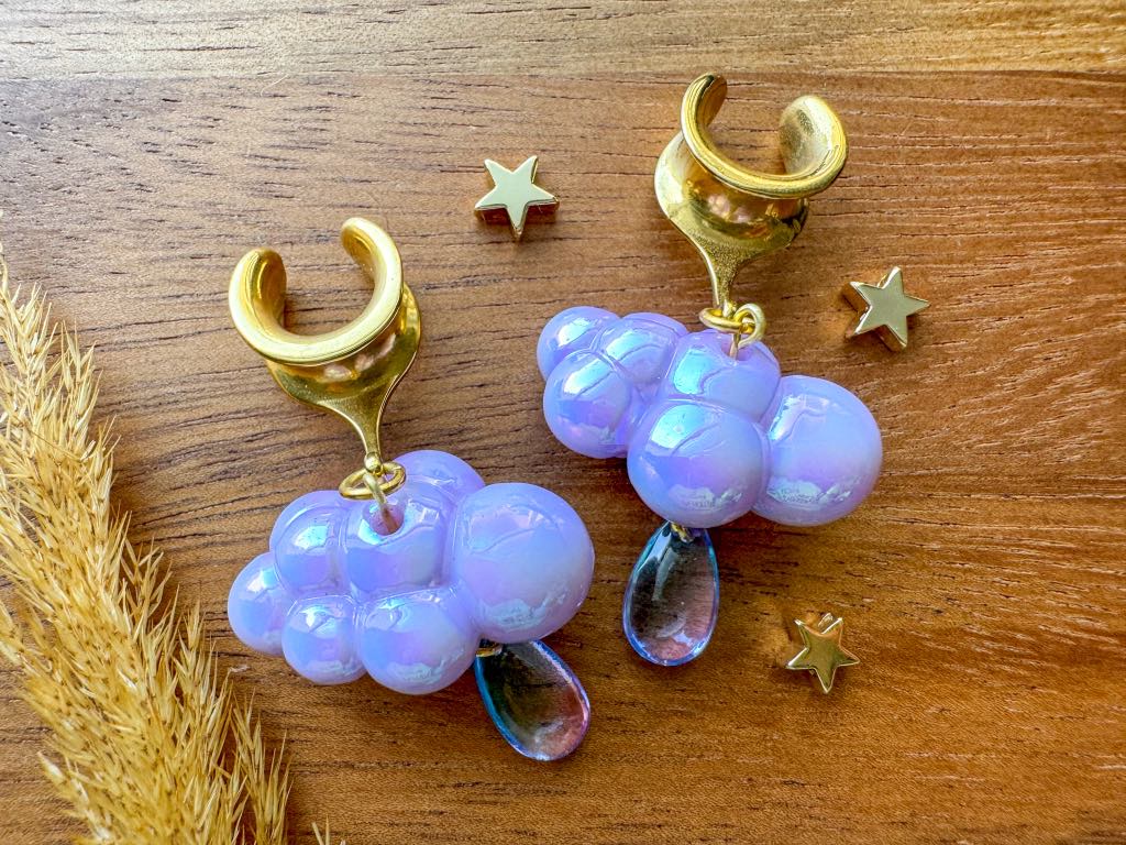 Light Purple & Gold Iridescent Rainclouds Plug Earrings