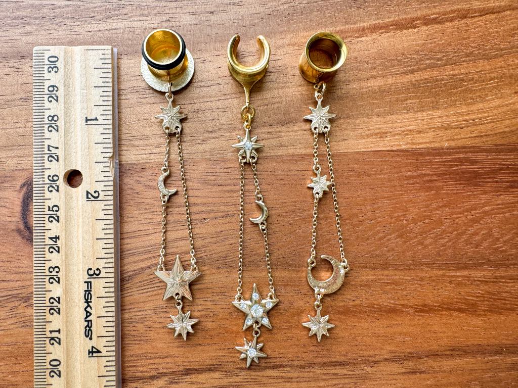 Long Gold Moon & Star Drops