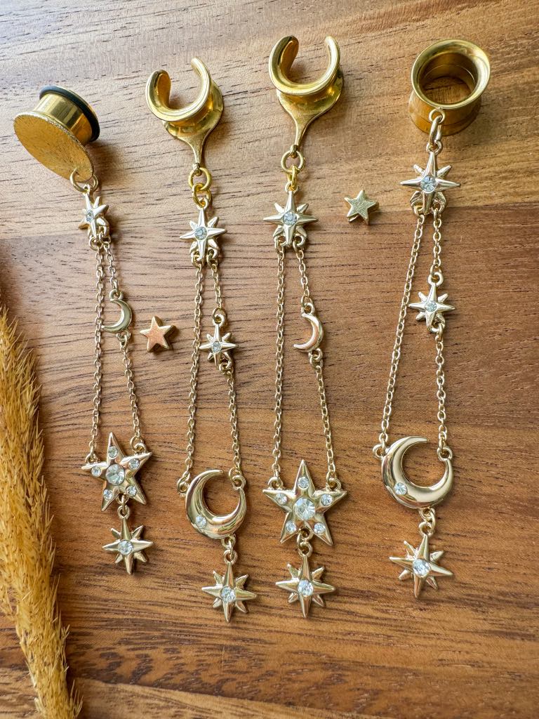 Long Gold Moon & Star Drops