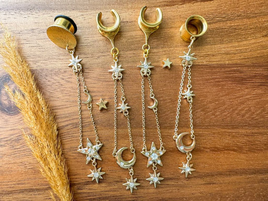 Long Gold Moon & Star Drops
