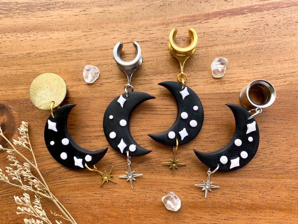 Midnight black moon earrings