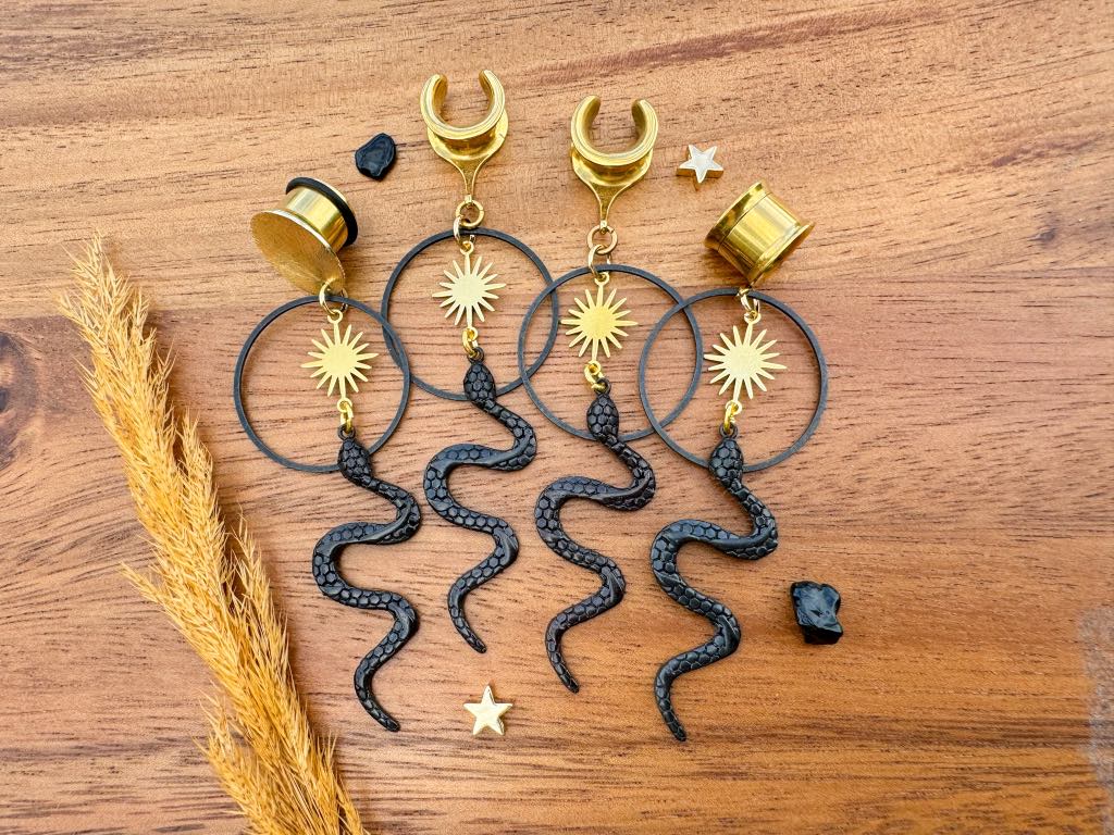 Midnight Serpent Gold Sun Hoops