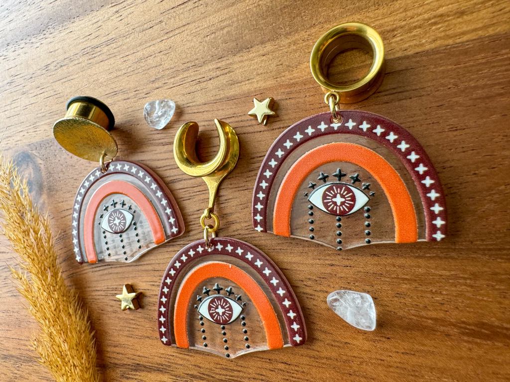 Orange & Burgundy Starry Evil Eye Dangles