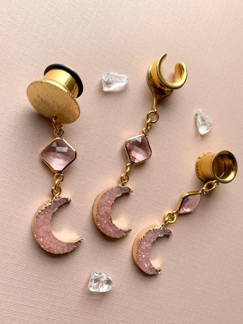Pink Faux Crystal Druzy Moons