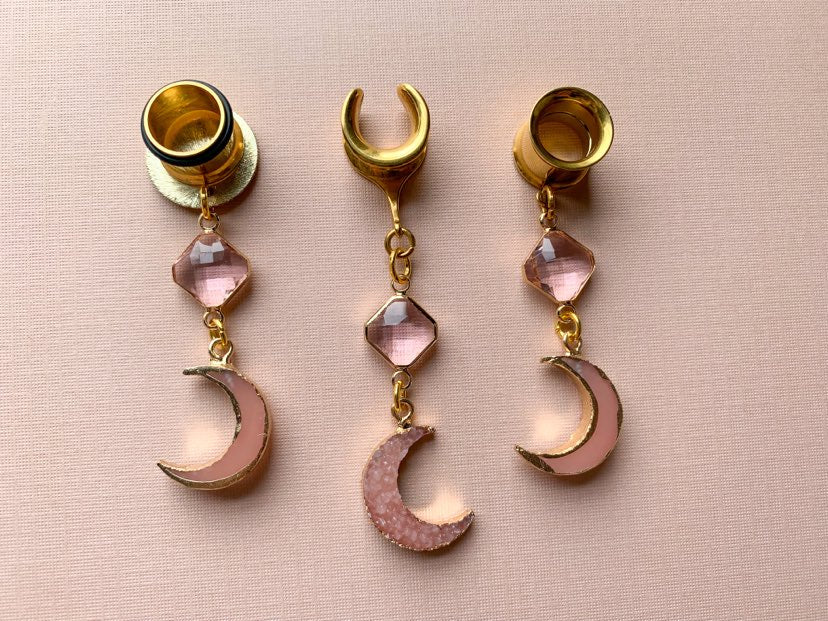 Pink Faux Crystal Druzy Moons
