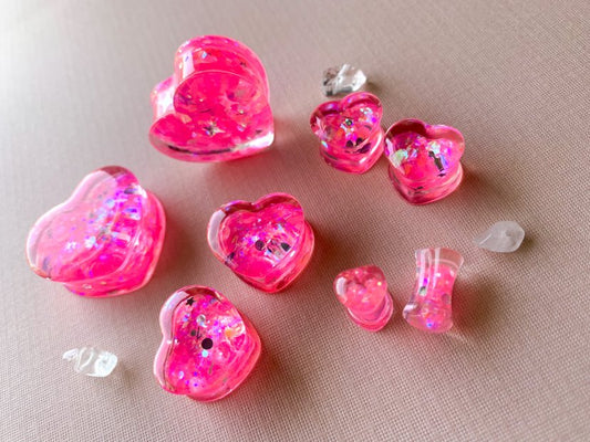 Pink Glitter Acrylic Hearts