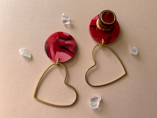 Red & Black Acetate With Gold Heart Dangle