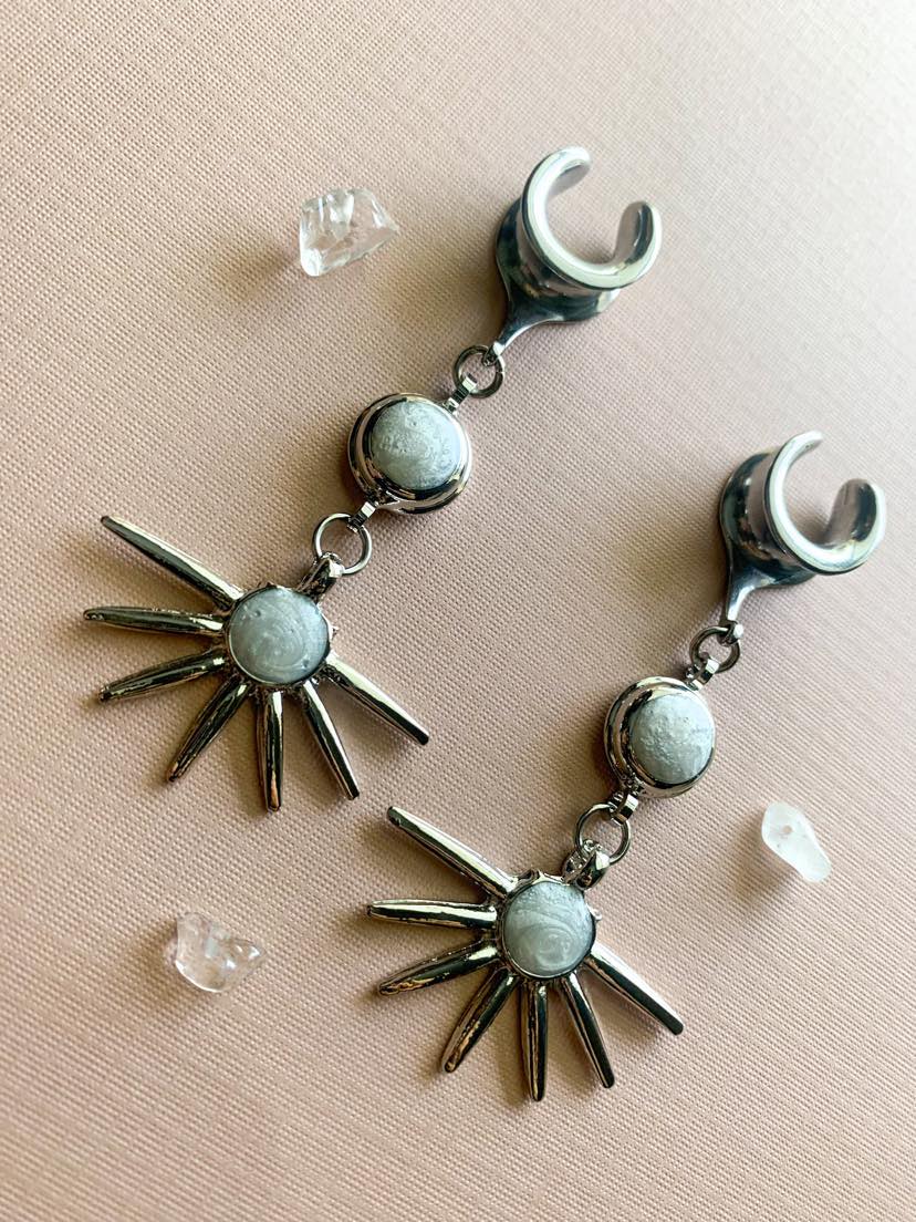 Rhodium Plated White Enamel Suns