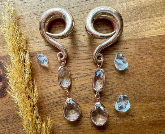 Rose Gold Plated Glass Dangles Plug Earrings