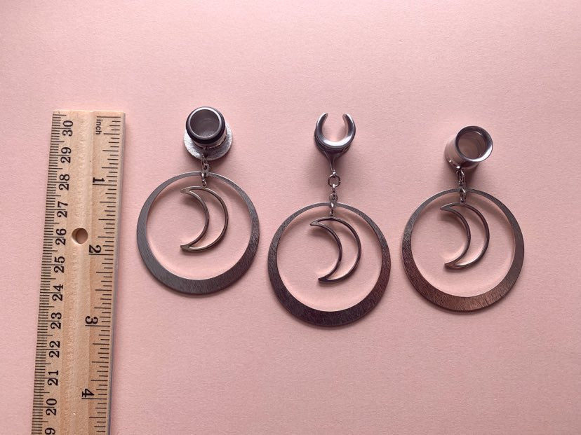 Silver Hoops With Crescent Moon Pendant