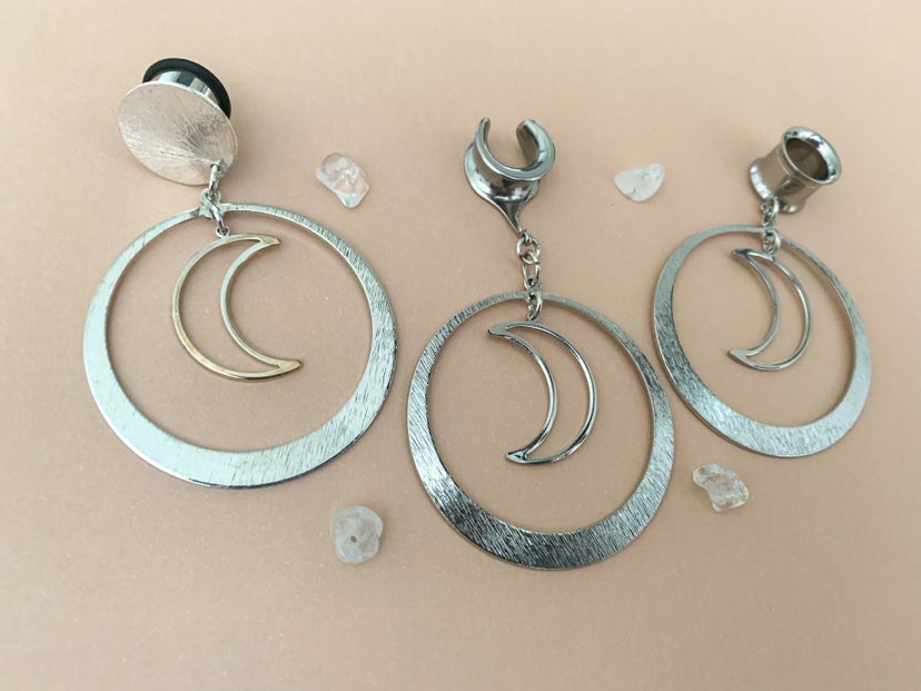 Silver Hoops With Crescent Moon Pendant