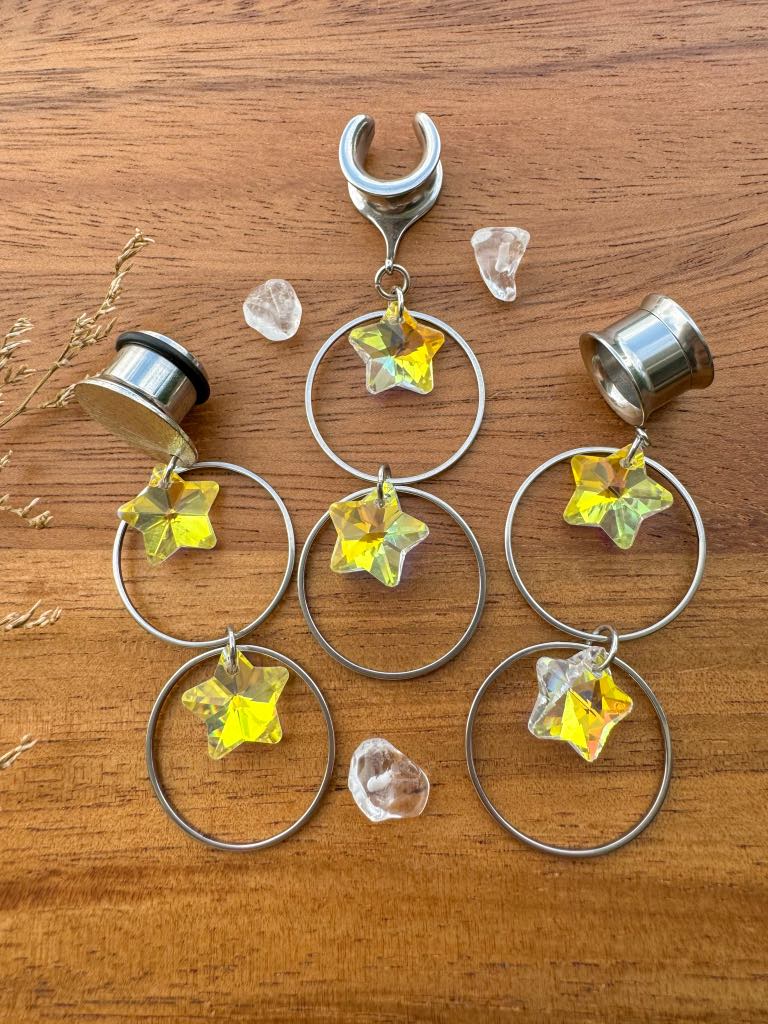 Silver Double Hoop & Reflective Stars