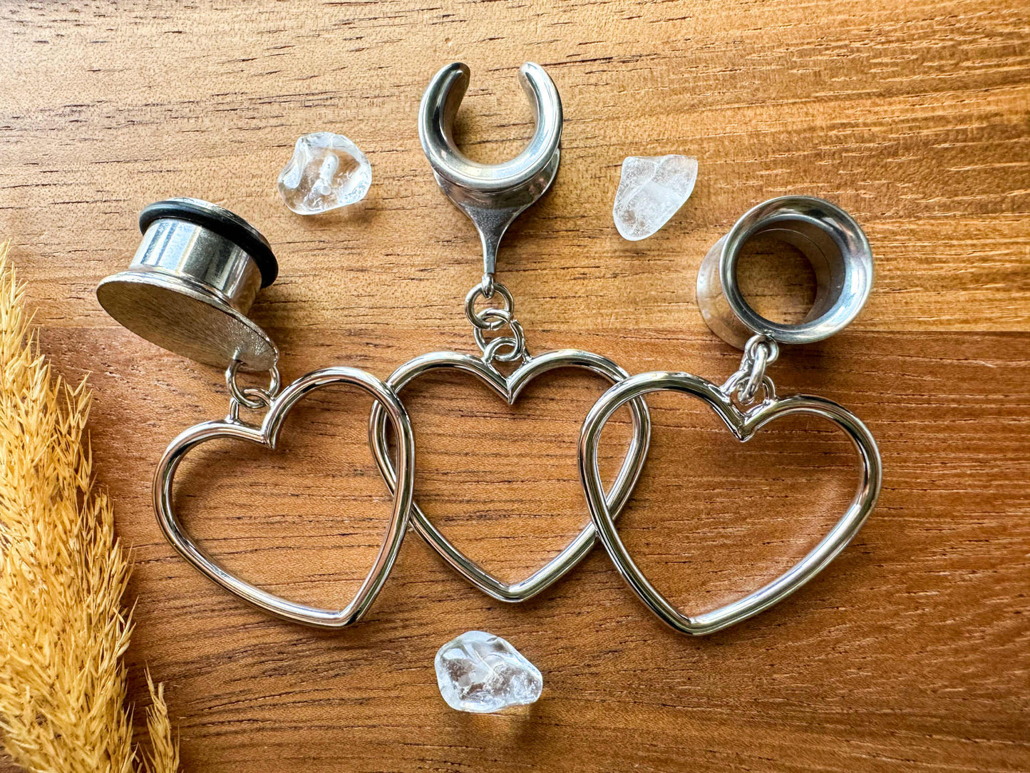 Silver Plated Hearts Plug Earrings