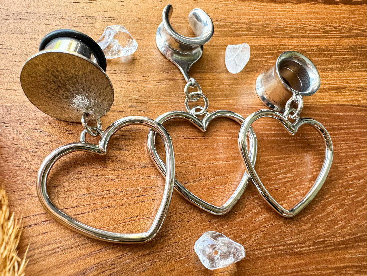 Silver Plated Hearts Plug Earrings