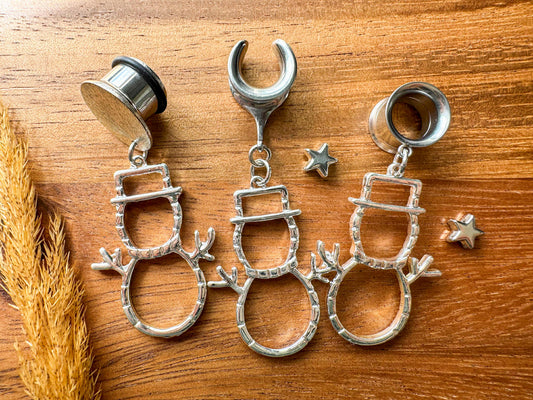 Silver Snowman Dangles Plug Earrings