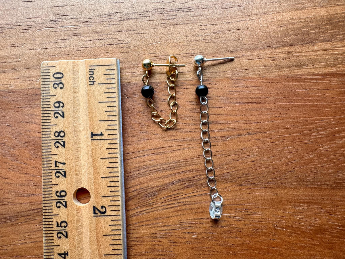 Silver or Gold Chain Ball Post with Onyx Detail Earrings