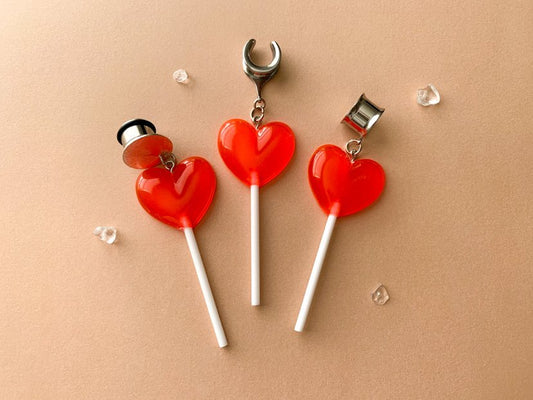 Silver & Red Heart Lollipops