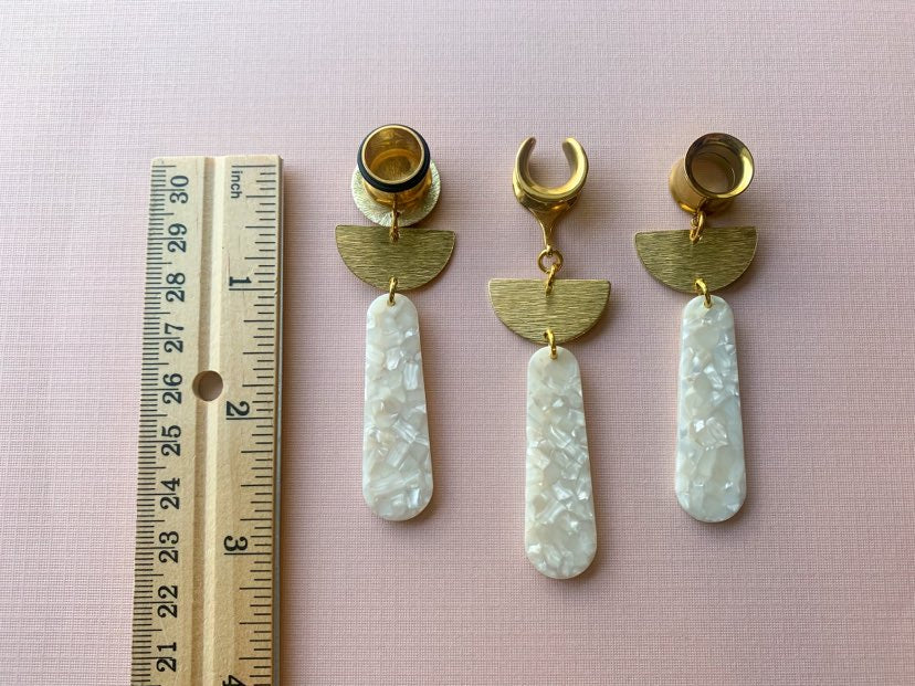 White Marble Acetate Dangles With Gold Accent