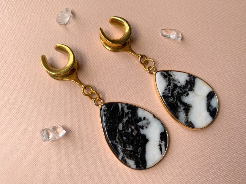 Gold Trimmed Zebra Jasper Dangles