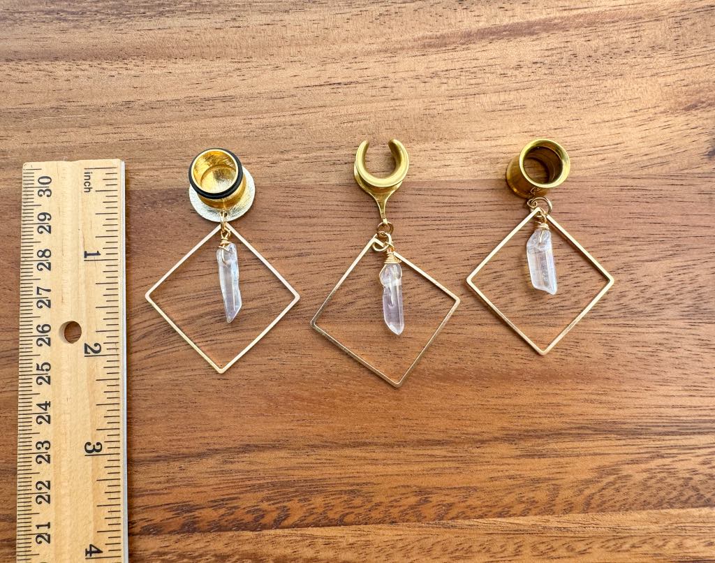 Gold Square With Faux Aura Quartz Dangle